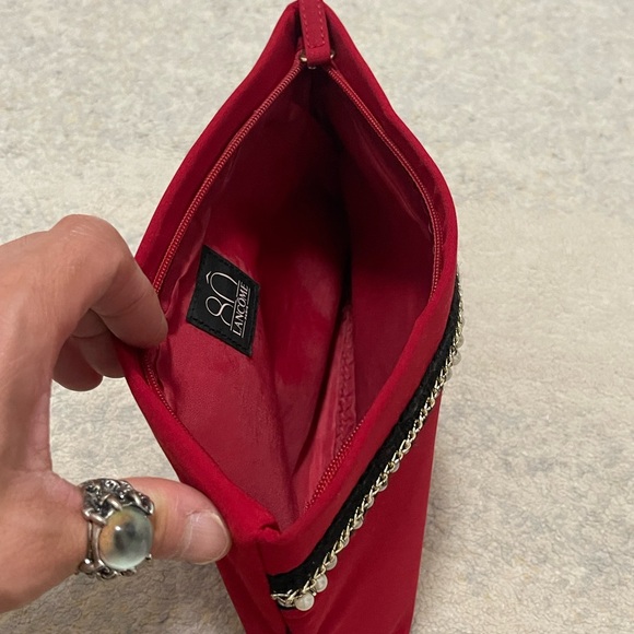 EUC Size Medium Lancôme Pearl Decorative Top-zip Makeup Case/Cosmetic Bag In Red - Picture 5 of 9